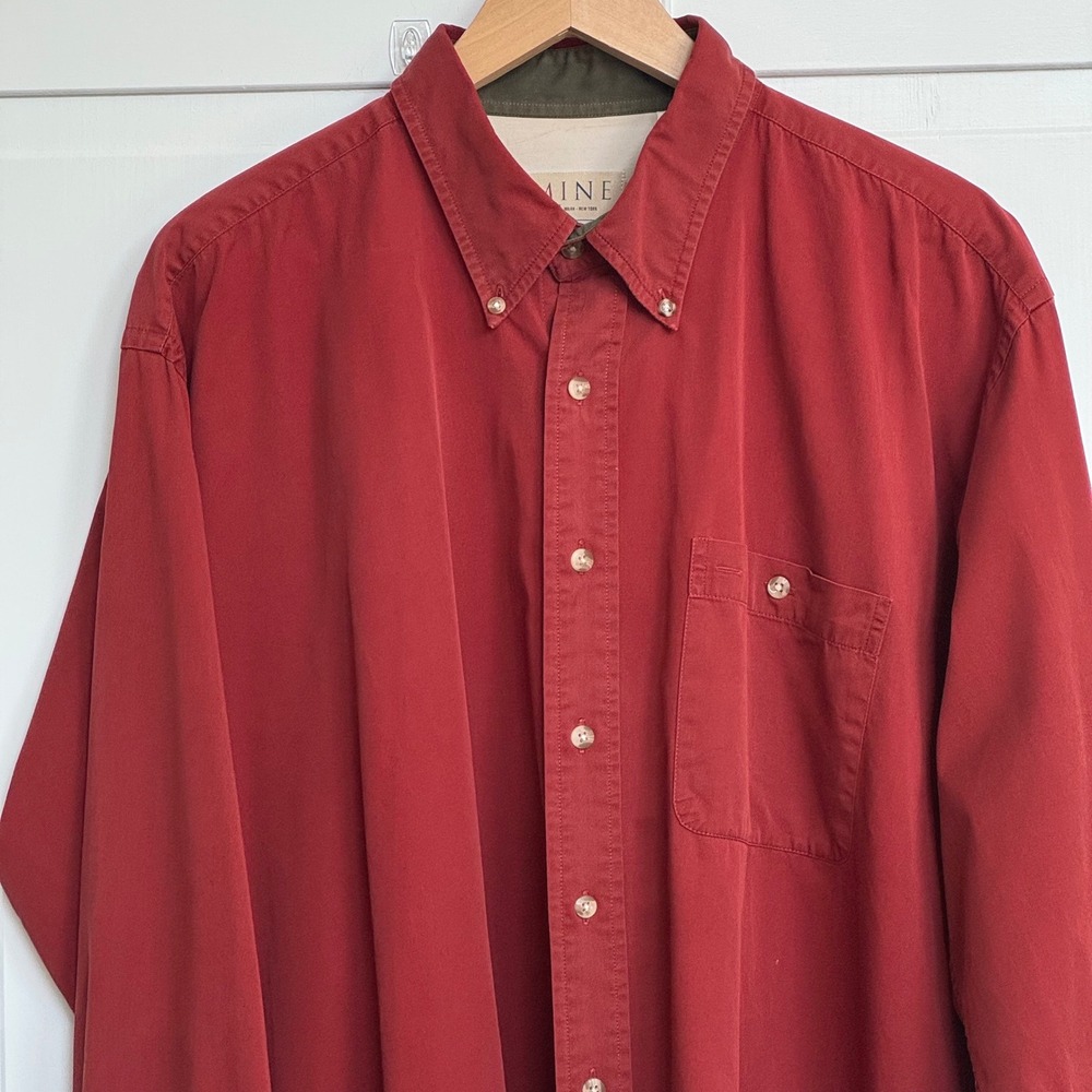 Mine Mens XL Red Button Down Shirt Long Sleeve Cotton Casual Pocket Top